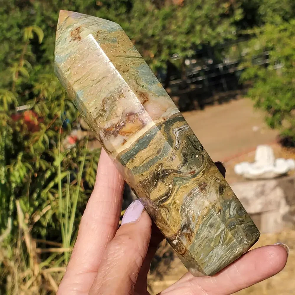 Ocean Jasper Green Sea Crystal Tower Point 320 grams